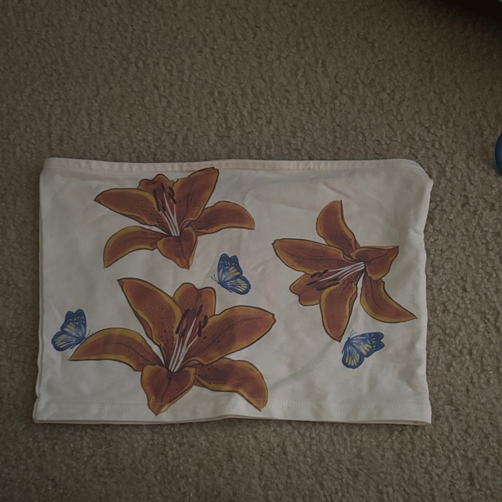 Edikted White Pillowcase with Orange Floral Design